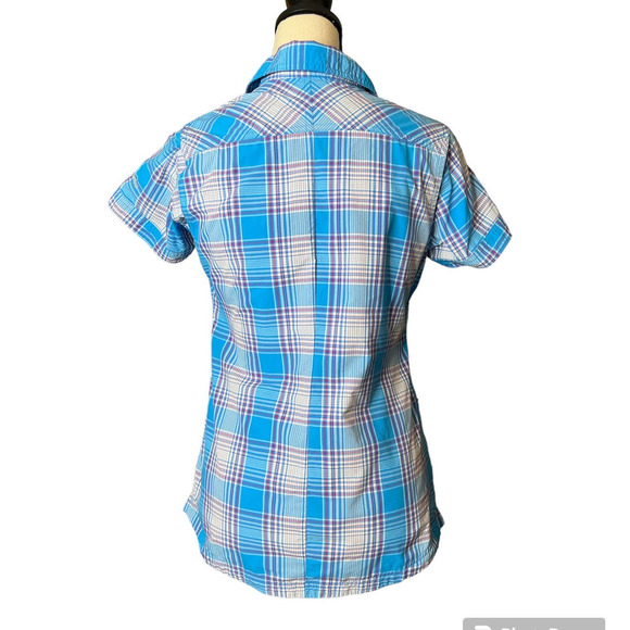 Columbia Omni-Wick Button-up Blouse in Blue and Purple Plaid Size Small - Picture 3 of 5
